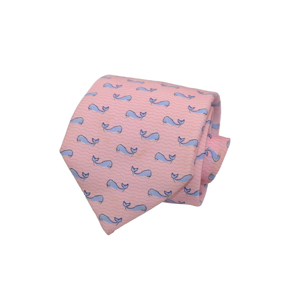 TOMMY HILFIGER Mens Neck Tie Pink Blue Whales 100% Silk